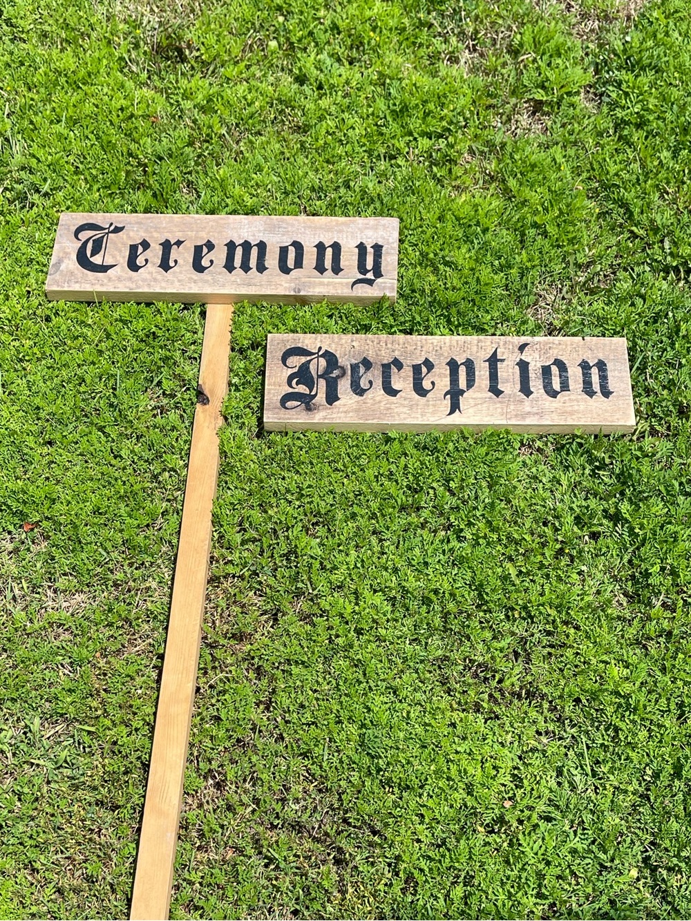 Rustic Wooden Ceremony & Reception Signs - Brown with Gothic Black Lettering